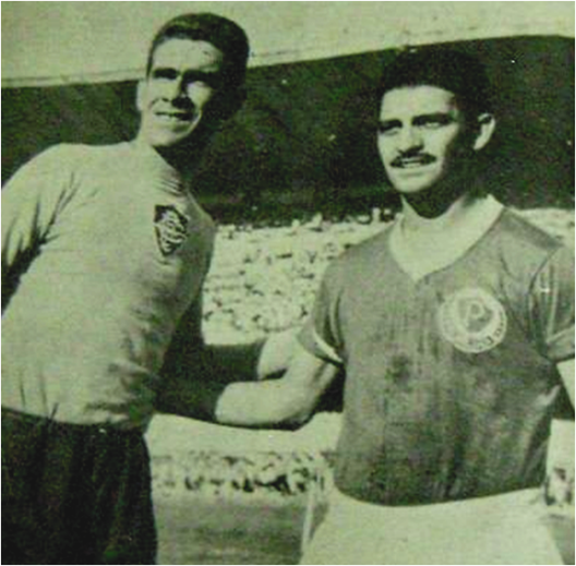 Castilho e Américo antes de uma partida no estádio do Maracanã. Crédito: revista do Esporte número 76 - Agosto de 1960.